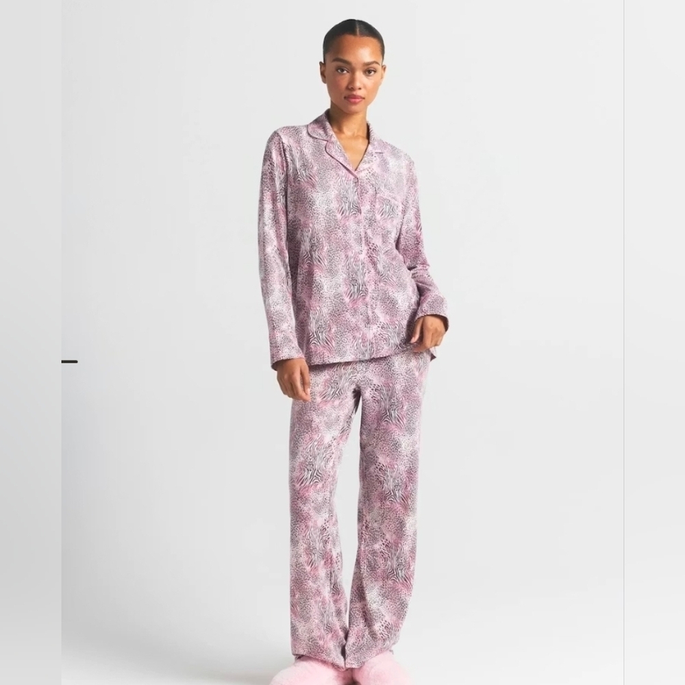 SKIMS Sleep Long Sleeve Button Up Set - Bloom Mini Multi Animal XXS